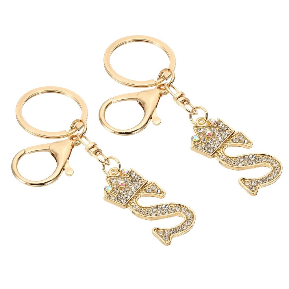 7834 Initial Letter Keychain, 2 Pcs Letter S Crown Design Charm